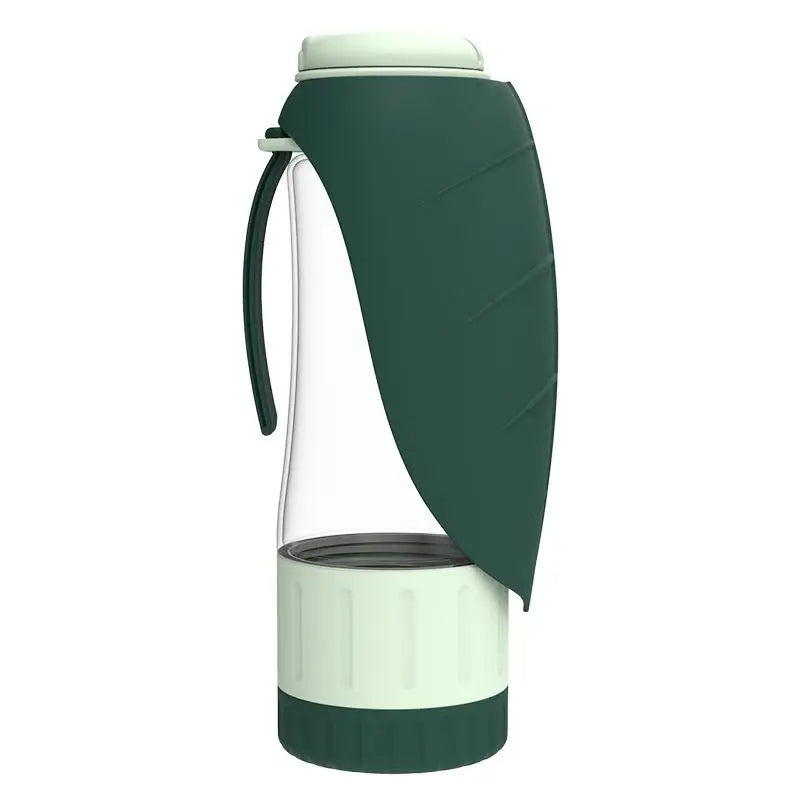 2-in-1 portable pet water bottle with food container in green color