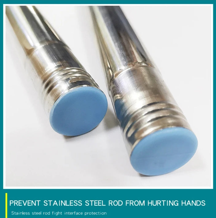 Stainless steel mop handle with protective end caps for safety