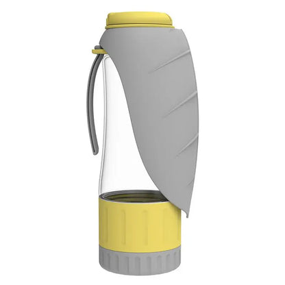 2-in-1 portable pet water bottle with food container in gray and yellow color