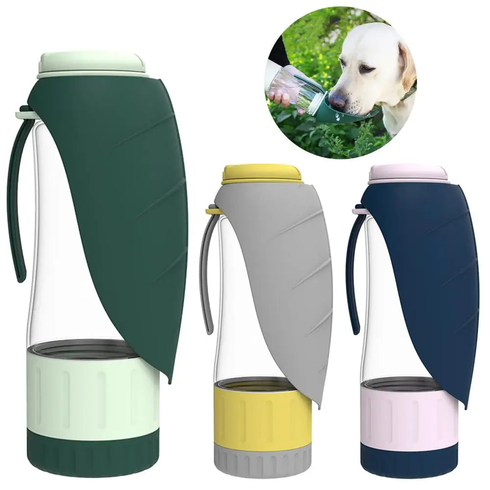 2-in-1 portable pet water bottle with food container in multiple color options