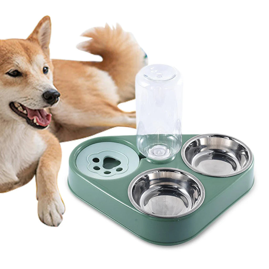 3 in 1 pet feeder for dogs with food bowls and automatic drinking bottle