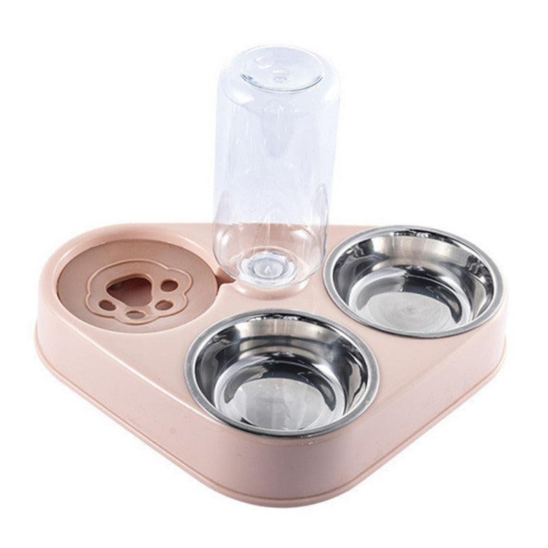 3 in 1 pet feeder bowl with stainless steel bowls and automatic water dispenser