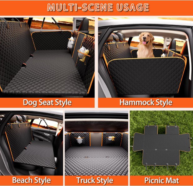 Dog seat cover with anti-slip backing to keep it securely in place.