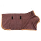 Brown microfiber dog bathrobe designed to absorb water quickly after baths or outdoor activities