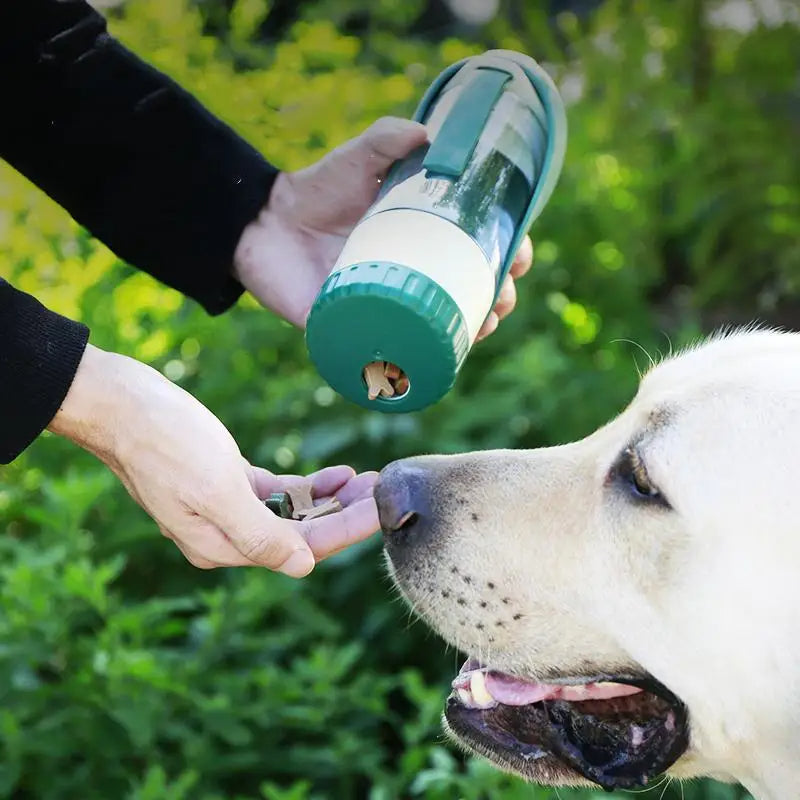 Portable pet bottle with a compact design that fits perfectly in backpacks or car cup holders.