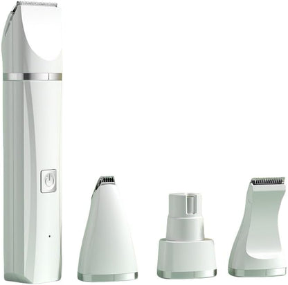 Cordless electric dog clippers with multiple grooming heads for trimming paws, face, and body