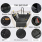 Dog car seat cover showing waterproof fabric, anti-slip bottom, seat anchors, zippers, velcro openings, and multiple storage compartments.