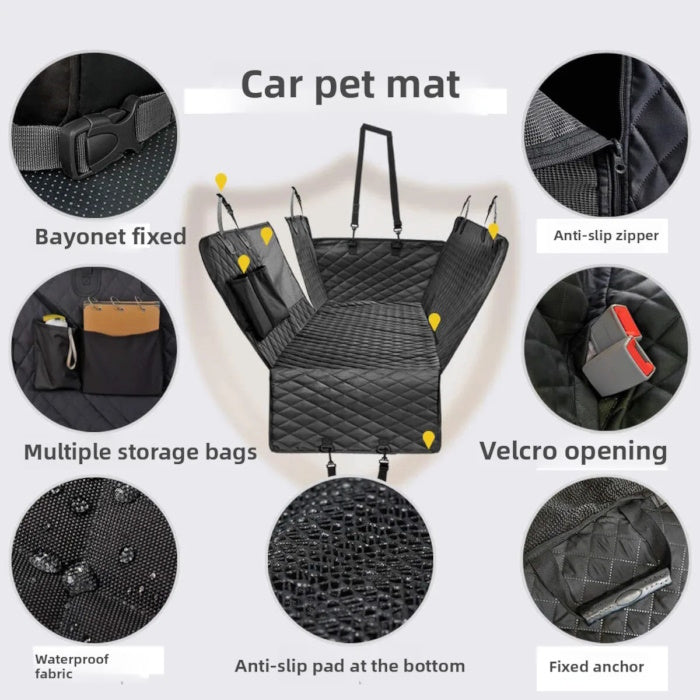 Waterproof dog car seat cover with anti-slip bottom and storage