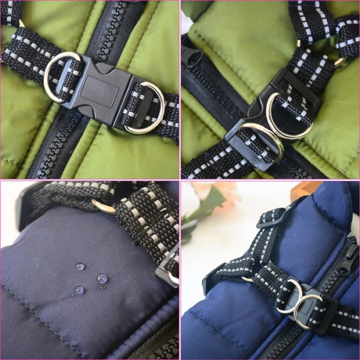 Reflective waterproof dog harness jacket with adjustable buckles
