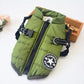 Green dog harness jacket with zip closure, adjustable straps, and built-in leash attachment for cold-weather walks