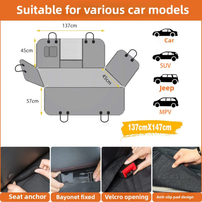 Dog car seat cover size diagram 137x147 cm for cars and SUVs