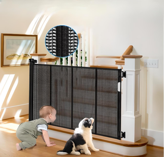 High-quality retractable dog gate designed for safe indoor use.