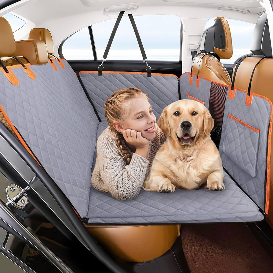 Dog seat cover with adjustable straps for easy and secure installation.