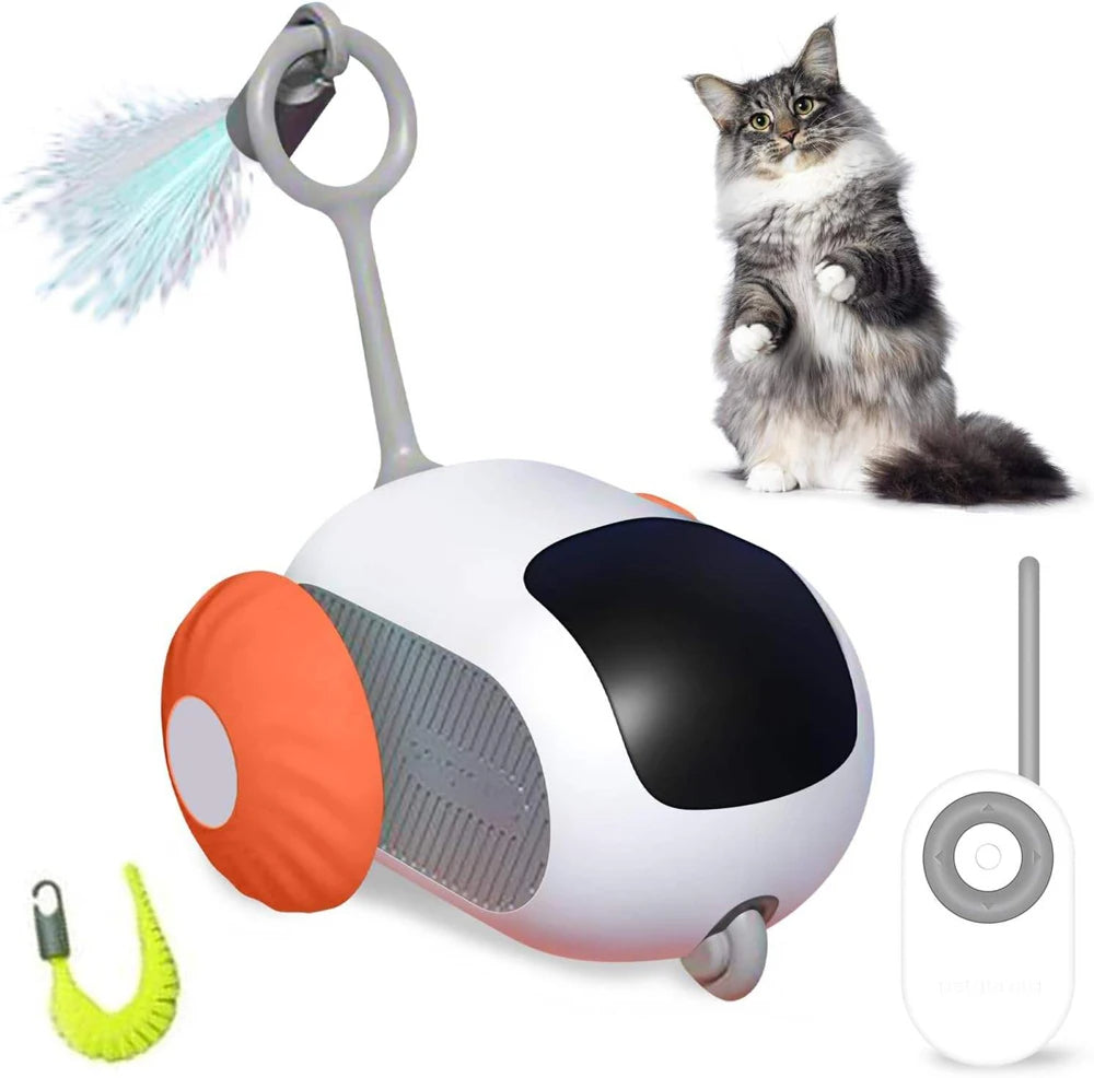 Smart interactive cat toy car featuring a remote control for engaging play.