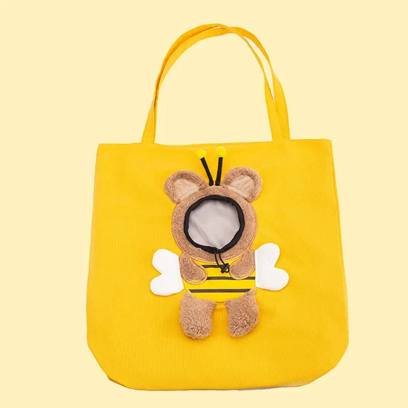 Yellow Bee Cat Carrier Bag featuring soft handles and a fun design, ideal for cats of all sizes.