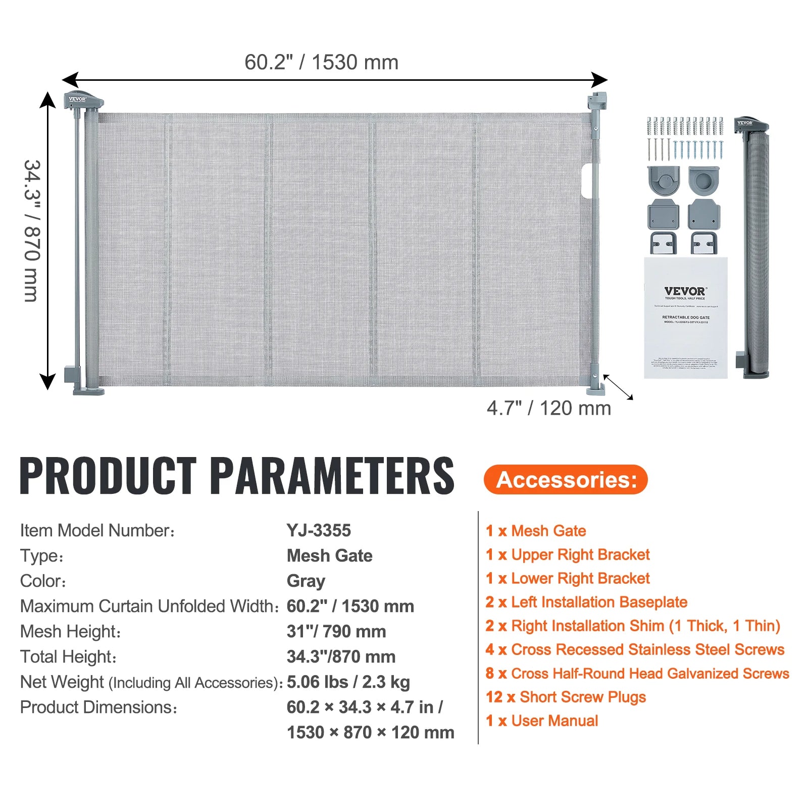  Lightweight retractable dog gate that’s easy to move and store.