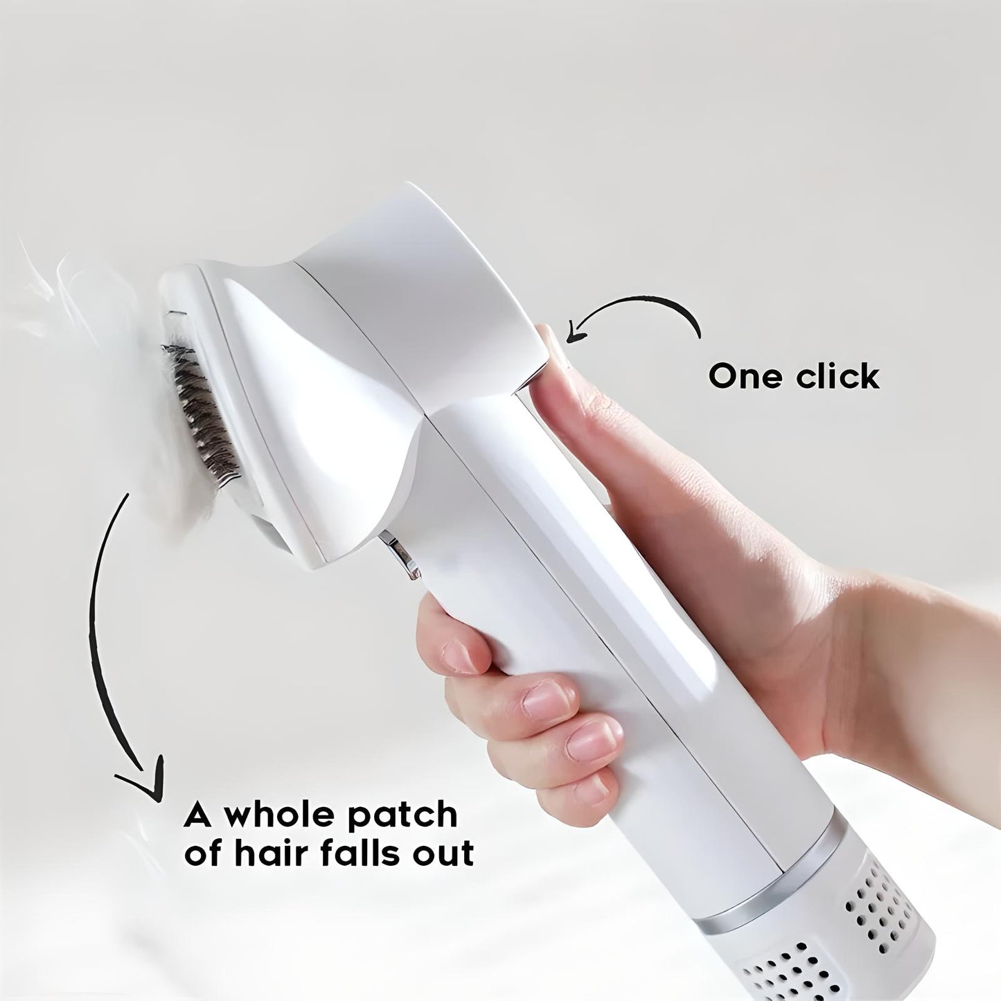 Pet grooming dryer brush with one-click button to release collected hair