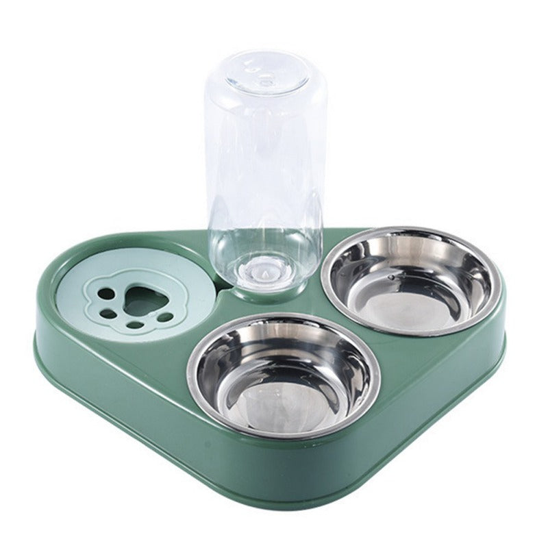 Compact 3-in-1 pet feeder designed for cats and small dogs with food and water compartments.