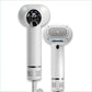 White 2-in-1 pet hair dryer and grooming comb with constant temperature and LED display.