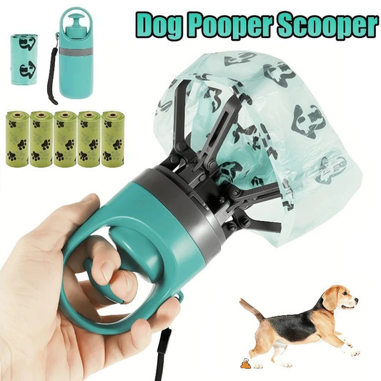 Portable dog poop scooper with integrated waste bag dispenser for clean walks