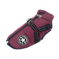 Cozy purple dog jacket with an easy-to-use zipper and integrated harness.