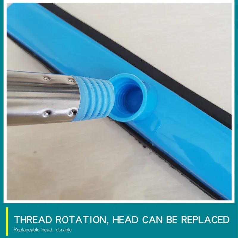 Pet hair removal mop with threaded rotation system and replaceable rubber head