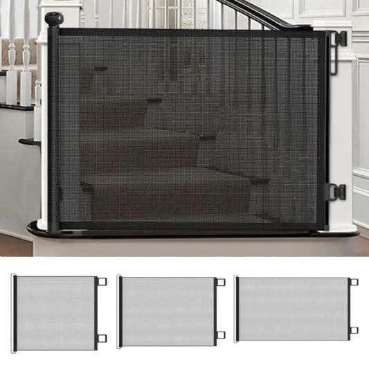 Retractable dog gate for stairs to create a safe pet barrier
