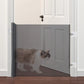 Retractable dog gate used to block a cat at a doorway while maintaining visibility through mesh
