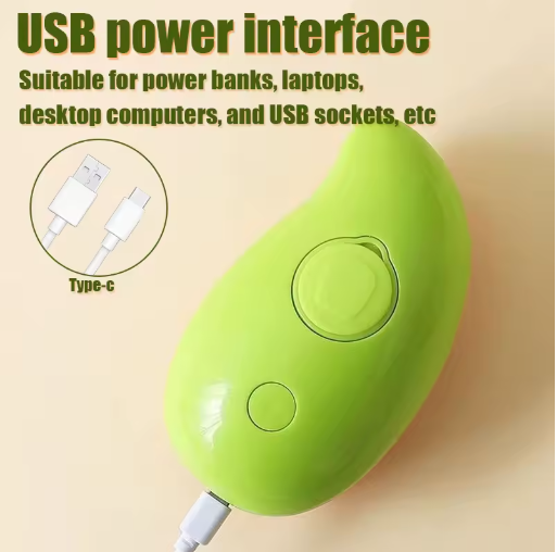 Robypety lime green portable ultrasonic device for pets with USB Type-C power interface.