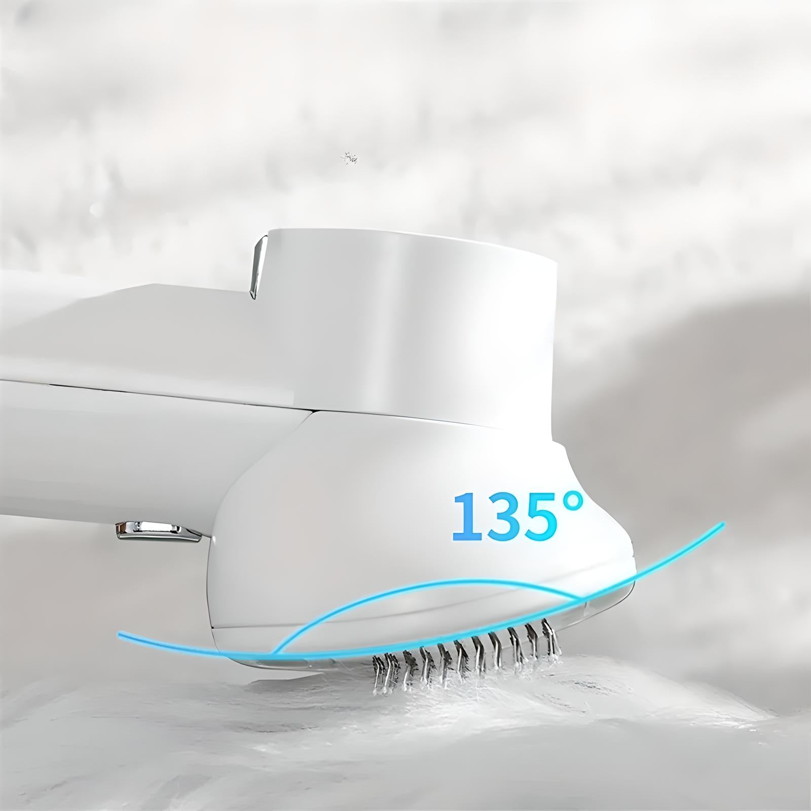 Pet hair dryer brush head with angled airflow for even coat drying and grooming