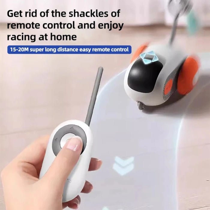 Smart cat toy car with feather attachment and remote control