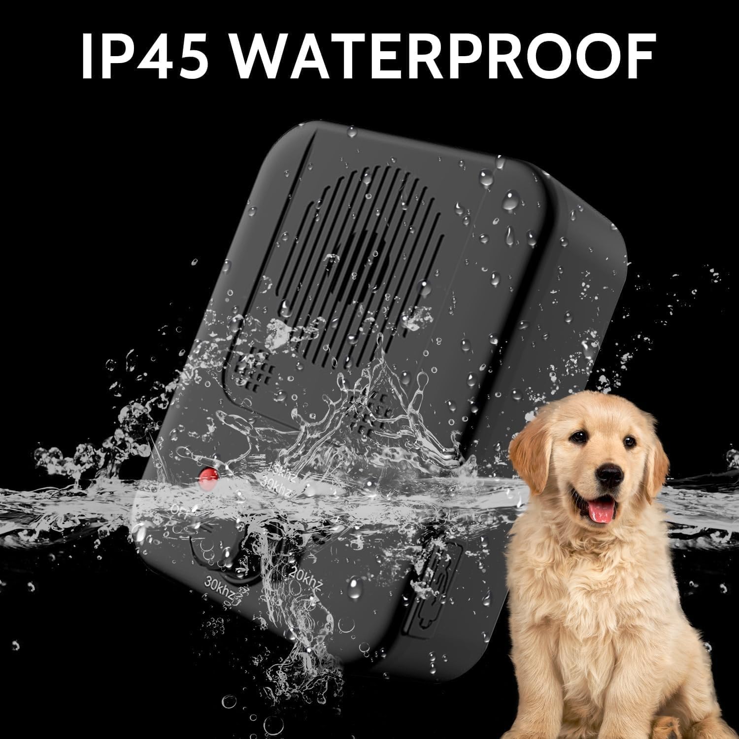 Waterproof ultrasonic anti-barking device for dogs designed for outdoor use, resistant to rain and splashes