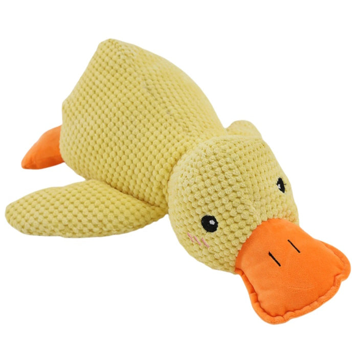 Yellow plush squeaky duck toy 