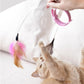 Cat playing with interactive feather collar teaser toy during indoor playtime