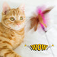 Cat focused on feather teaser toy stimulating natural hunting instincts