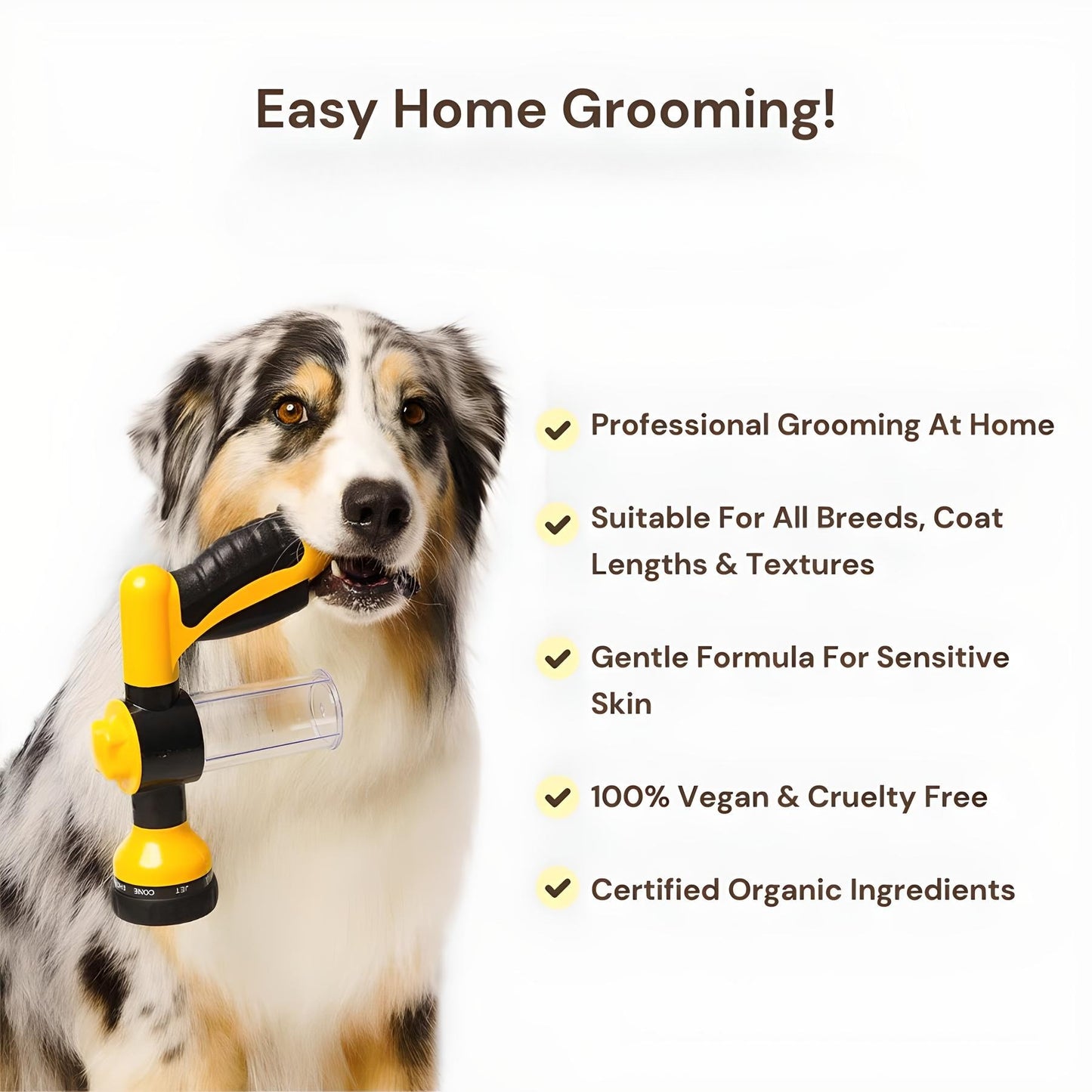 Robypet dog bathing kit for easy home grooming, suitable for all dog breeds and coat types.