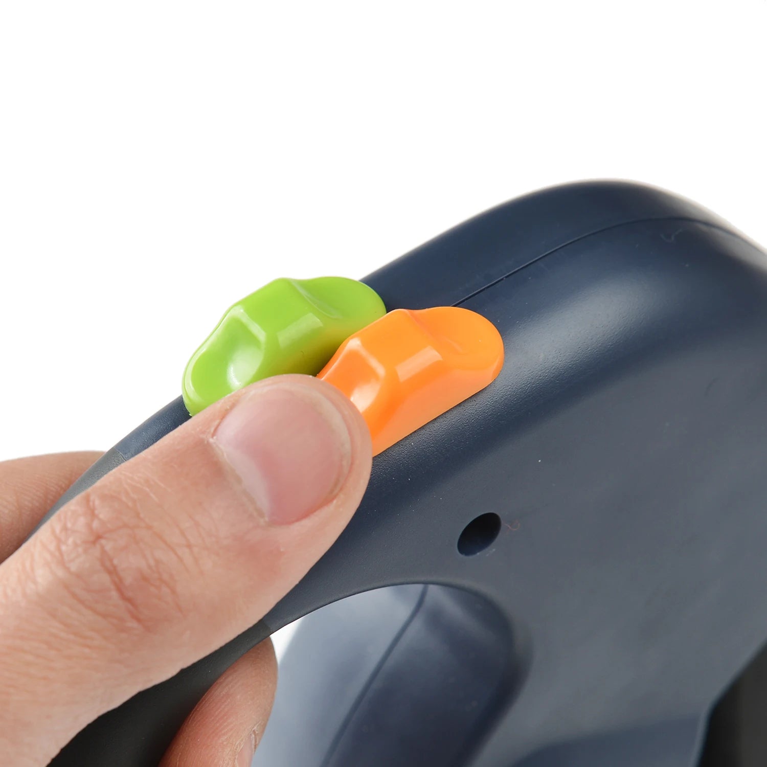 Control buttons on reflective dual dog leash handle close-up