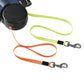 Dual dog leash with two reflective ropes and metal carabiners