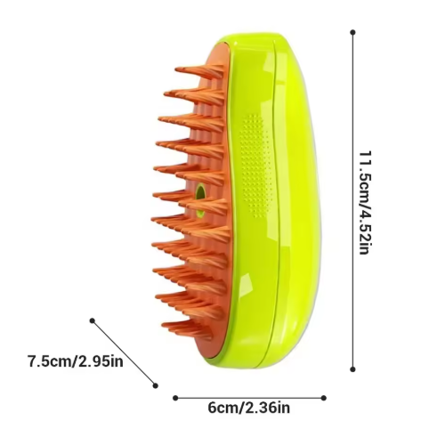 Electric cat steam brush size diagram showing dimensions 11.5 cm height, 7.5 cm width, and 6 cm depth (4.52 × 2.95 × 2.36 inches).