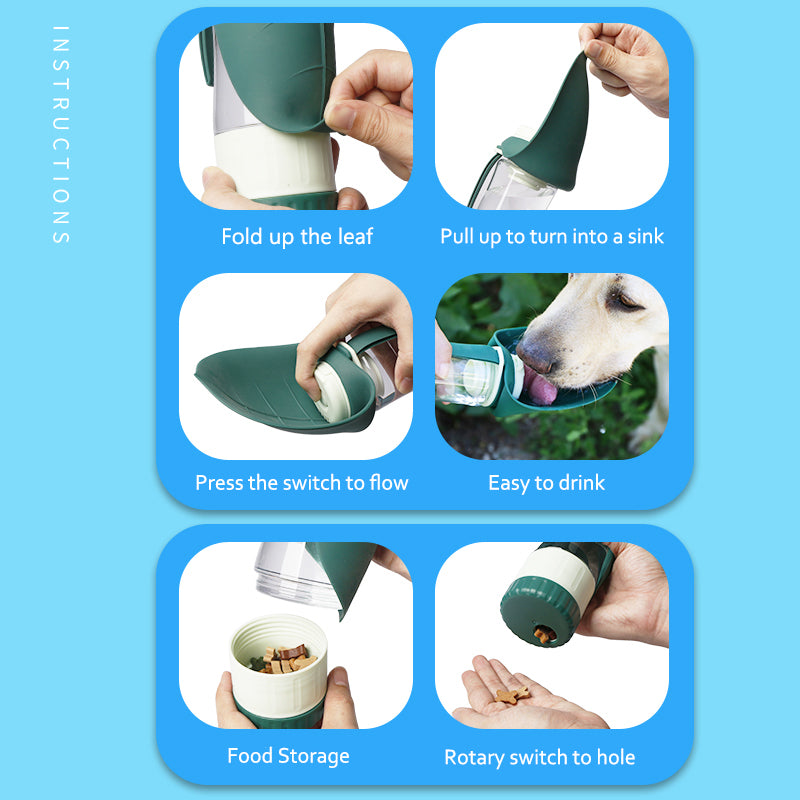 How to use a 2-in-1 portable pet water bottle with food container step by step