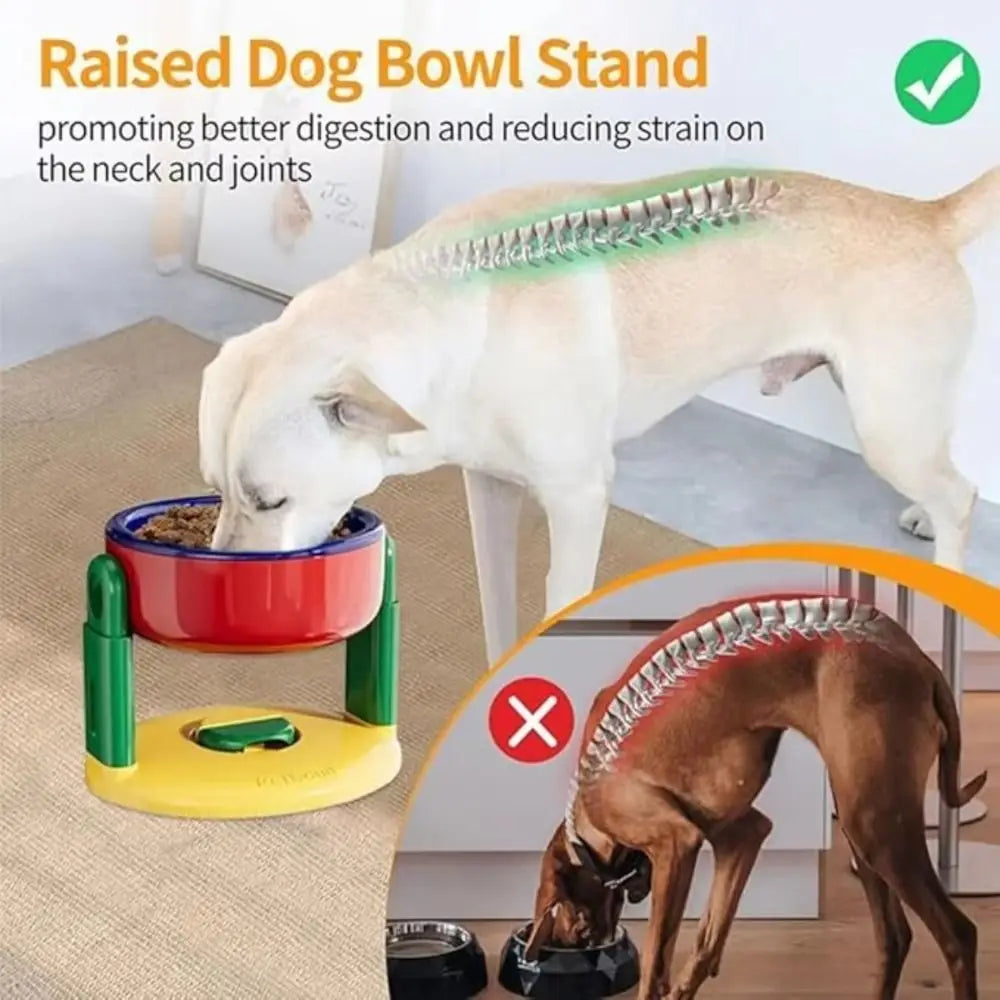 Orthopedic raised dog bowl reducing joint pressure and cervical strain