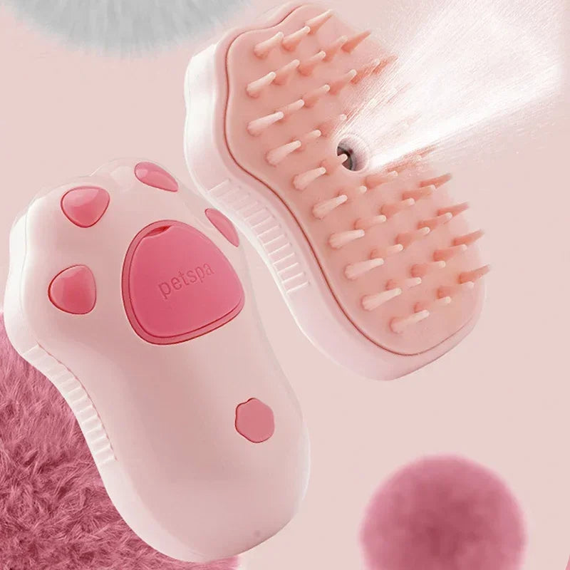Electric cat steam brush designed for gentle grooming and massage with steam feature.