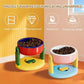 Pet bowls with colorful stands on a gradient background