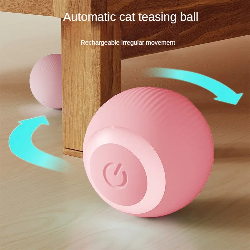 Automatic cat ball toy by RobyPet with irregular rolling movement designed to stimulate indoor cats during independent play
