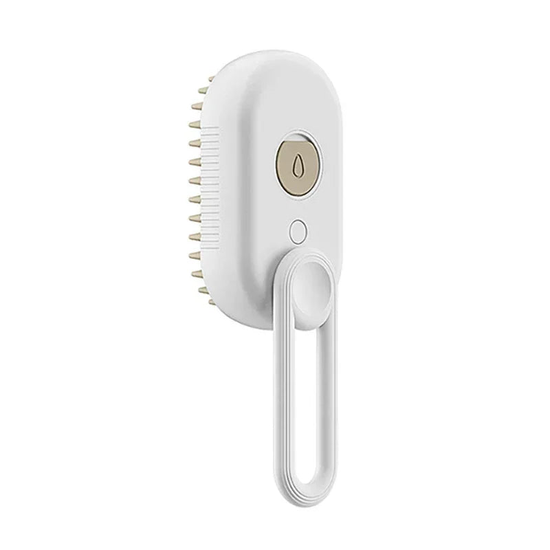 Pet steam brush providing a stress-free grooming experience with soothing steam.